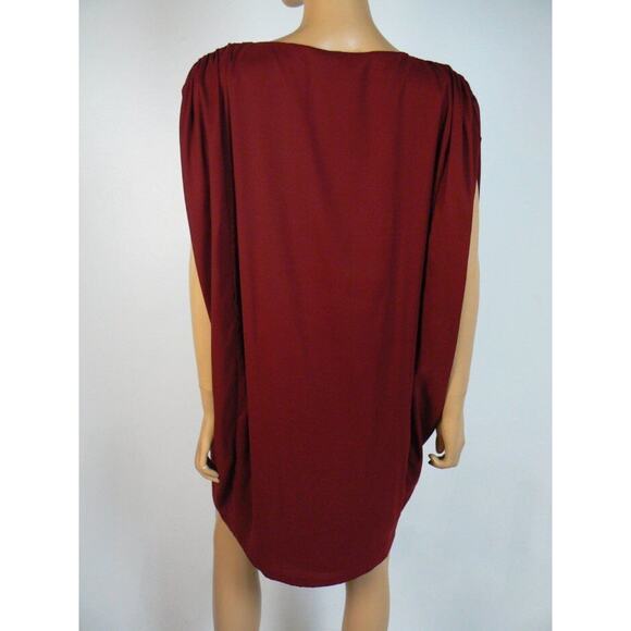 $188 Chequer Brick Red Satin Ruched Dolman Shift Dress 2 Missing Belt NWT C409 - Picture 7 of 7
